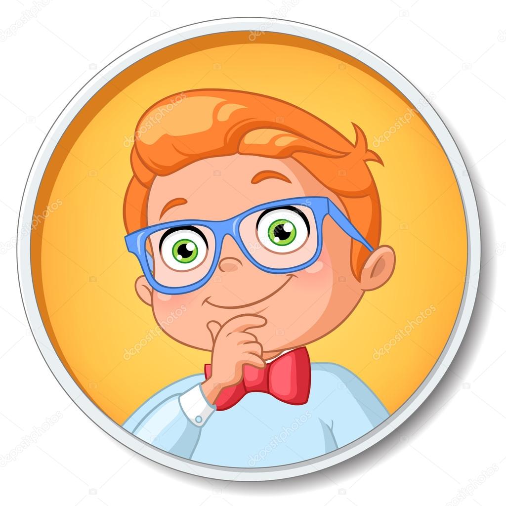 Young smart student boy in glasses thinking. Vector illustration isolated on white background.