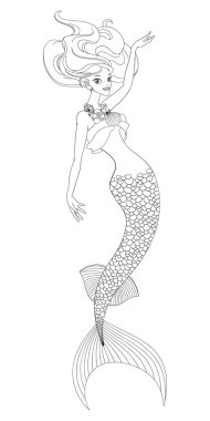 Seviyelendirilmiş deniz kızı. Hat sanat vektör çizim.