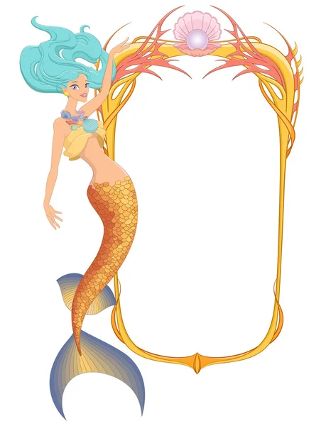 Mermaid with frame. Vector illustration isolated on white background. — Stock Vector