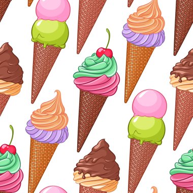 Renkli çeşitli dondurma koni Dikişsiz desen vektör.