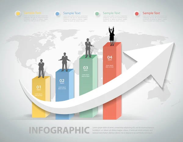 Plantilla de diseño limpia 4 pasos con flecha de crecimiento . — Archivo Imágenes Vectoriales