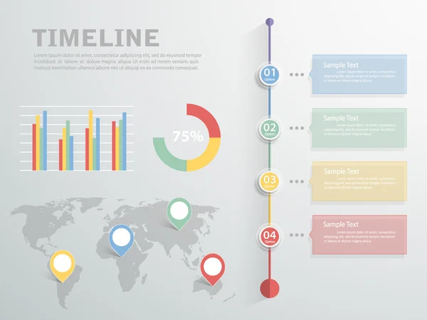 Linha do tempo do infográfico. A ilustração vetorial pode ser usada para layout de fluxo de trabalho — Vetor de Stock