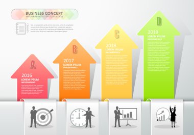Tasarım okları infographics 4 adım. İş kavramı infografik, Vektör illüstrasyon. 