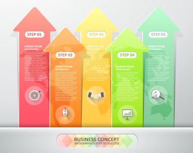 Tasarım okları infographics 5 adım. İş kavramı infografik, Vektör illüstrasyon. 