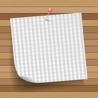 vintage note paper with pin on plank wood, vector illustration 