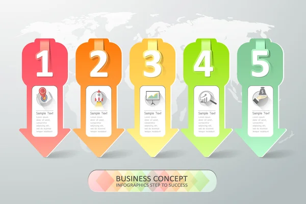 Diseño de infografías 5 pasos. Infografía del concepto de negocio, ilustración vectorial . — Vector de stock