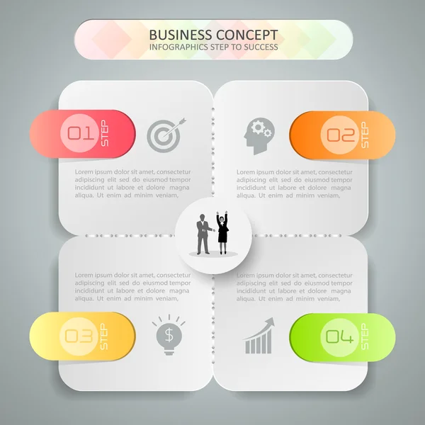 Modelo de infográfico de design 4 passos, Infográfico de conceito de negócio —  Vetores de Stock