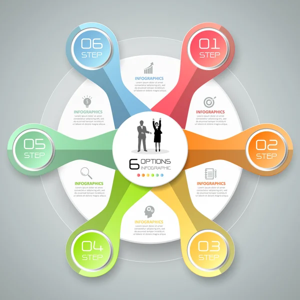 Modèle d'infographie 3d abstrait 6 étapes, infographie de concept d'entreprise — Image vectorielle