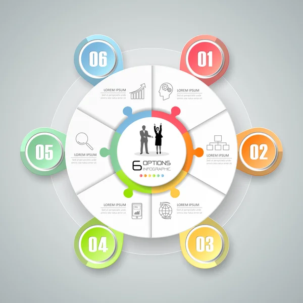 Modèle d'infographie 3d abstrait 6 étapes, infographie de concept d'entreprise — Image vectorielle