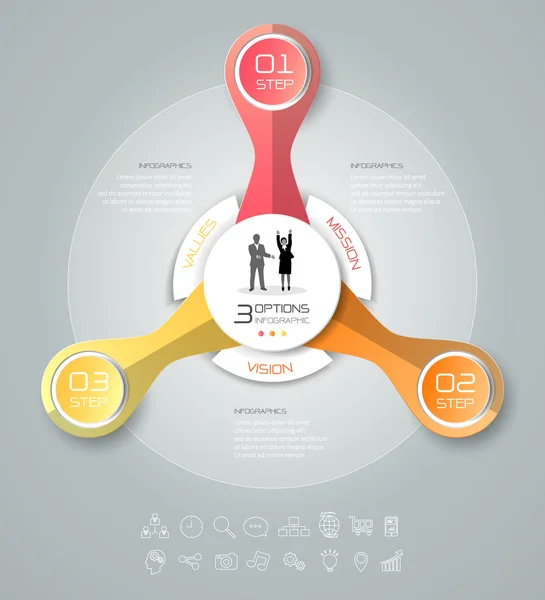 Modelo de infográfico de design 3 passos, Infográfico de conceito de negócio — Vetor de Stock