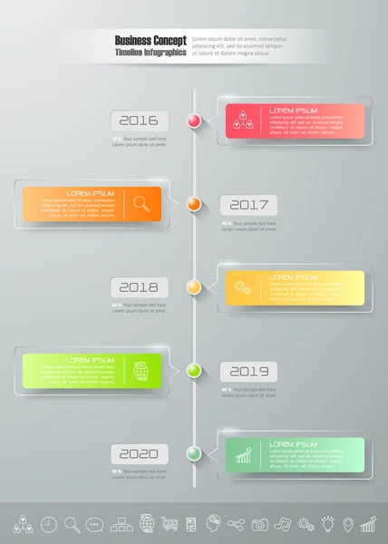 Utforma verksamheten tidslinje infographic mall 5 steg, — Stock vektor