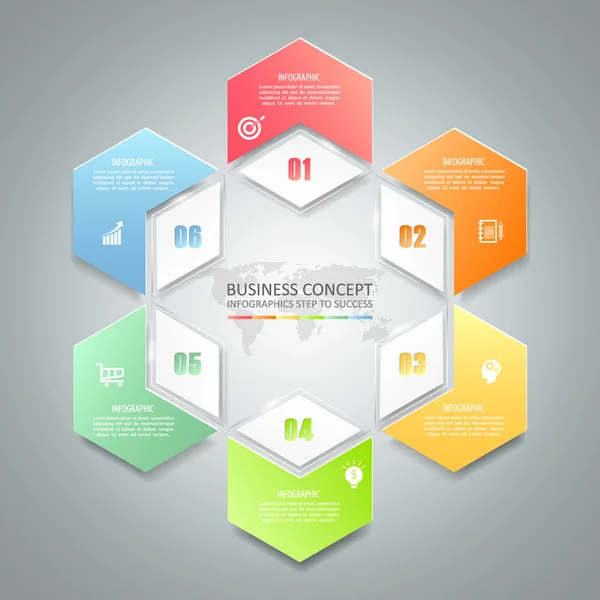 Modèle d'infographie 3d abstrait 6 étapes, infographie de concept d'entreprise — Image vectorielle