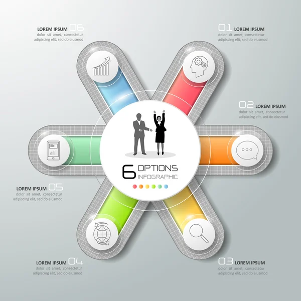 Modelo de infográfico 3d abstrato 6 passos, Infográfico de conceito de negócio — Vetor de Stock