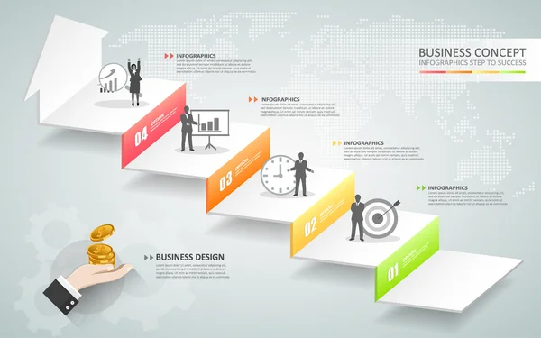 Design Business Treppe konzeptionelle Infografiken. Kann für Workflow-Layout, Diagramm, Zahlenoptionen, Grafik-oder Website-Layout verwendet werden. — Stockvektor