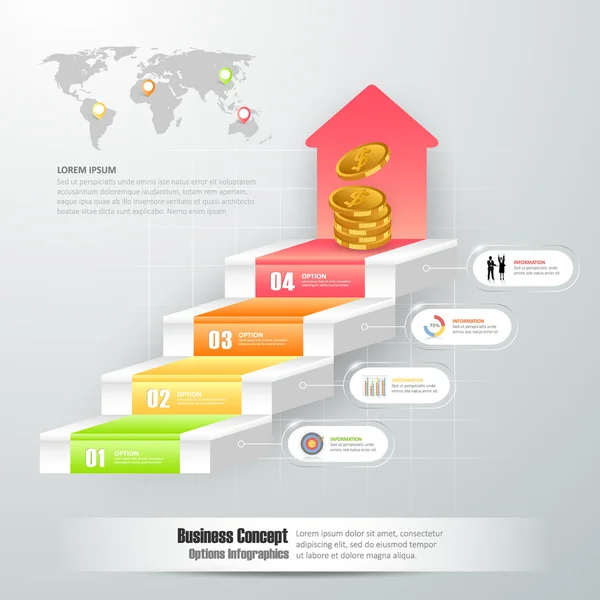 Conception escaliers d'affaires infographies conceptuelles. peut être utilisé pour la mise en page de flux de travail, diagramme, options de nombre, mise en page graphique ou site Web . — Image vectorielle