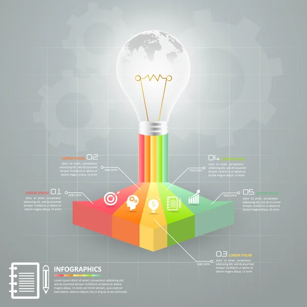 Astratto modello infografico 3d lampadina, può essere utilizzato per il layout del flusso di lavoro, diagramma, opzioni di numero, grafica o layout del sito Web . — Vettoriale Stock
