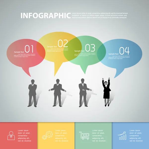 4 pasos de burbuja de habla infografía. se puede utilizar para el diseño del flujo de trabajo, diagrama, opciones de número — Vector de stock