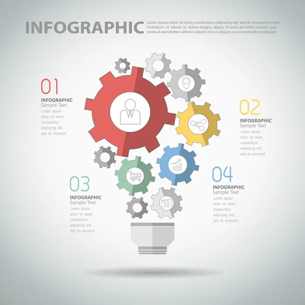 4 passos modelo infográfico com lâmpada de engrenagem abstrata ligh — Vetor de Stock