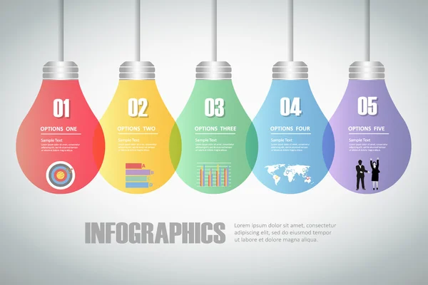 Design Glühbirne Idee Infografik 5 Schritte. — Stockvektor