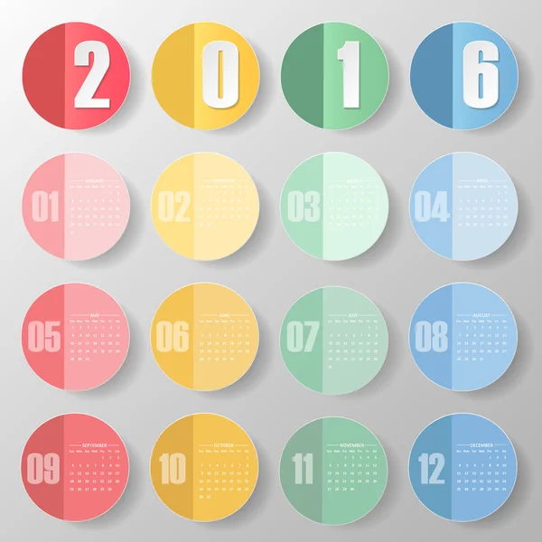 Design cerchio 2016 calendario colore pastello — Vettoriale Stock