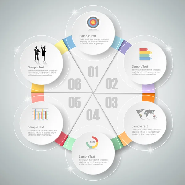 Modelo de infográfico de design 6 passos para o conceito de negócio . —  Vetores de Stock