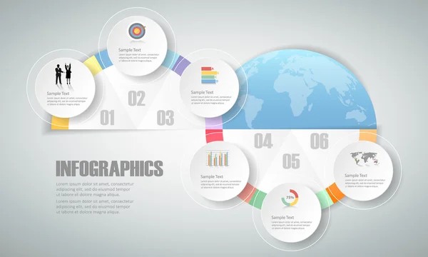 6 pasos plantilla de infografía. se puede utilizar para el diseño del flujo de trabajo, diagrama — Vector de stock