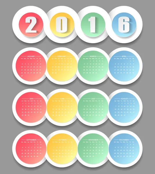 Design cerchio luminoso 2016 calendario — Vettoriale Stock