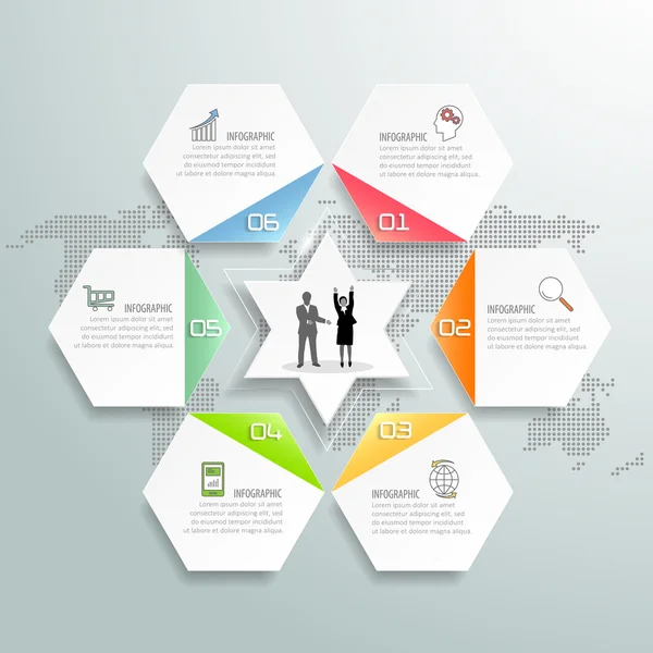 Diseño de infografías 6 opciones. Plantilla infográfica, concepto de negocio — Archivo Imágenes Vectoriales