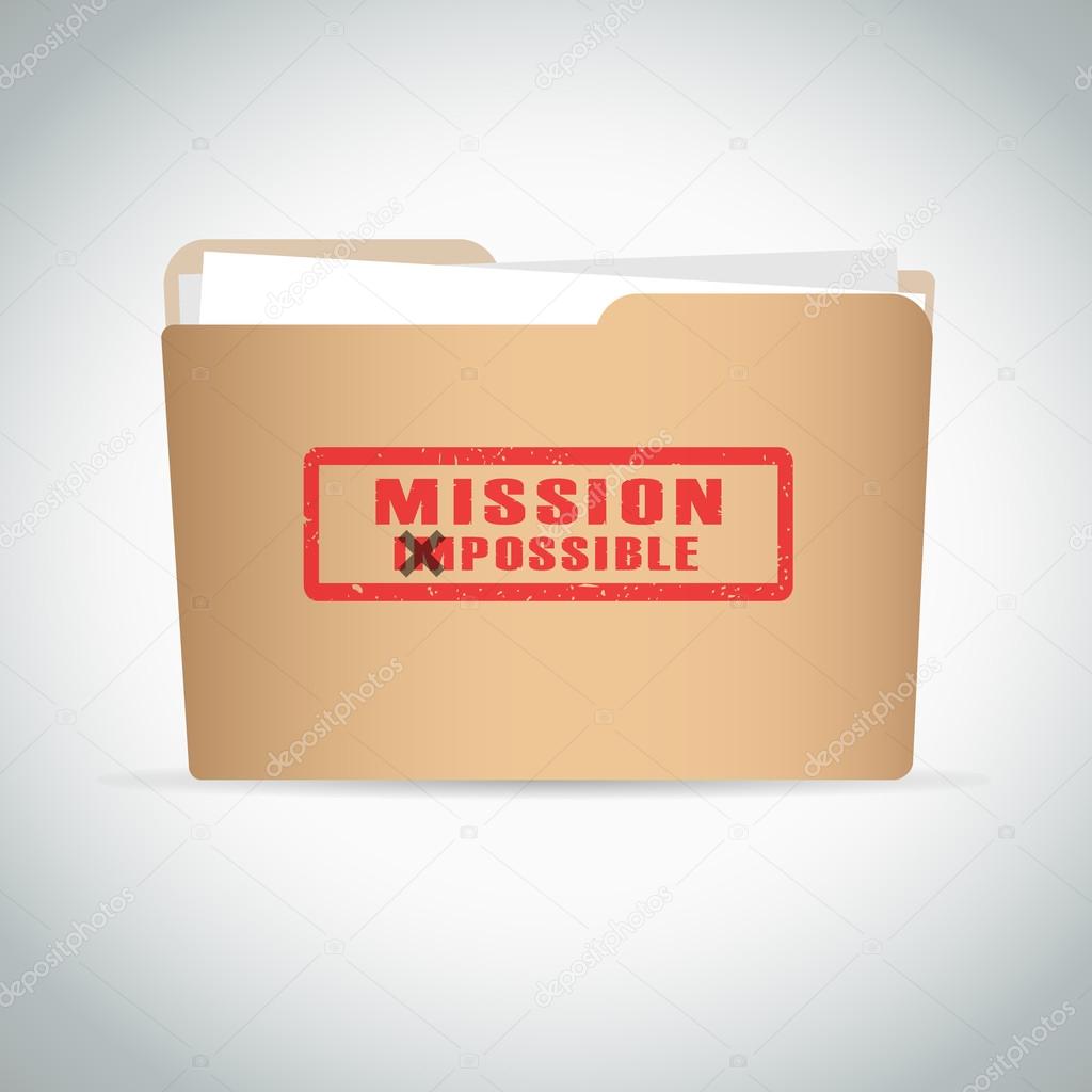 Stamp mission possible with red text over brown document file