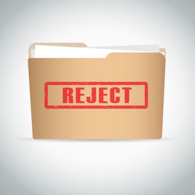 Kahverengi klasörün üzerine kırmızı metin damgası Reddet