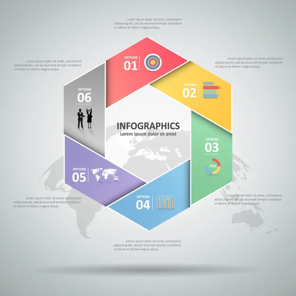 Infographic ontwerpsjabloon 6 stappen voor bedrijfsconcept. — Stockvector