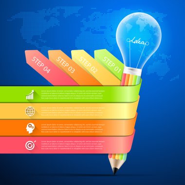 Ampul Infographic 4 seçenekleri, iş kavramı Infographic kalemle tasarım