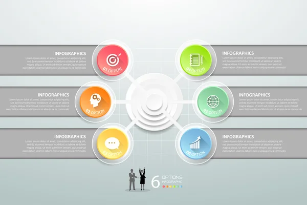 Infografía abstracta 3d 6 opciones, Infografía del concepto de negocio — Archivo Imágenes Vectoriales