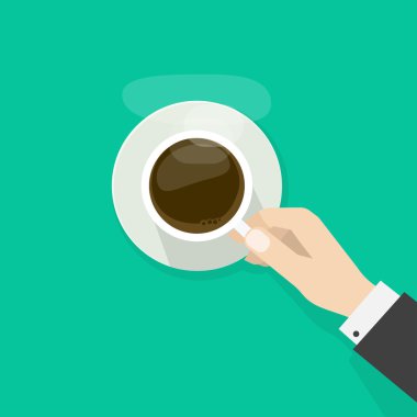 Coffee cup with abstract steam vector illustration, coffee cup with foam babbles from top view, cup of tea, coffee mug, flat icon cartoon simple modern design with shadow isolated on green background clipart