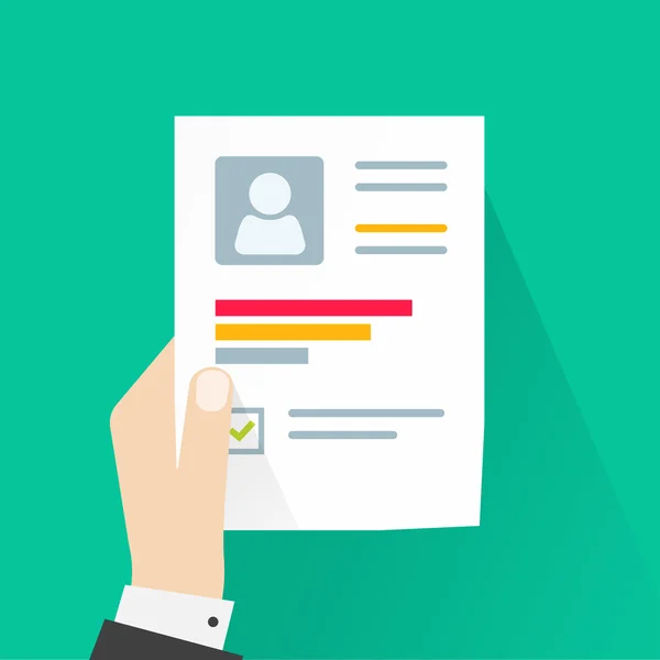 CV uygulama kağıt levha, iş adamı el devam belge tutarak