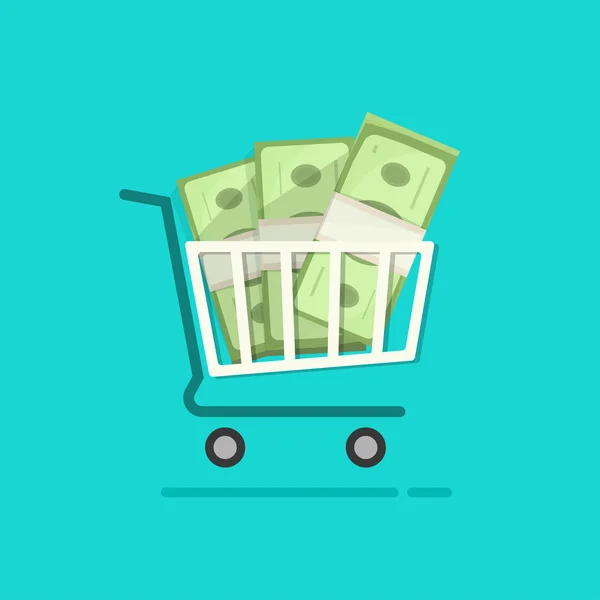 Carrinho de compras full pile of paper money vector cartoon illustration — Vetor de Stock