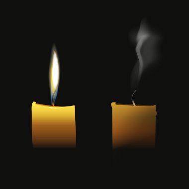 Realistic candle flaming and extinct wick with transparent smoke clipart