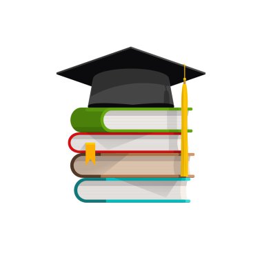 Graduation cap on pile of books stacked clipart