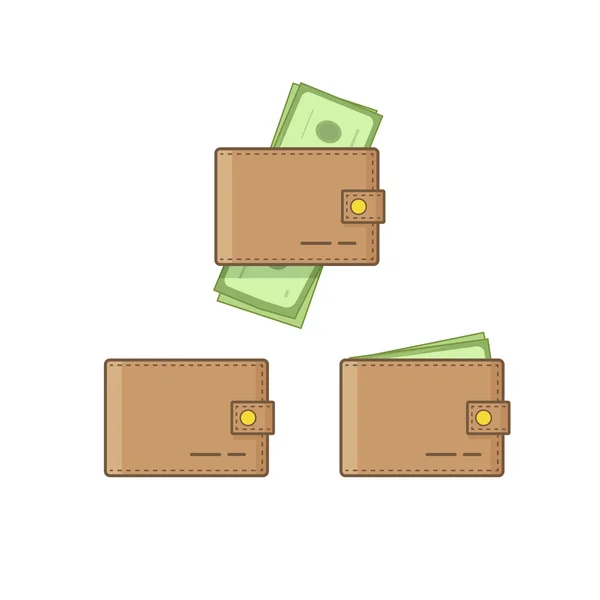 Wallet empty and with money vector icon isolated on white — Stock Vector