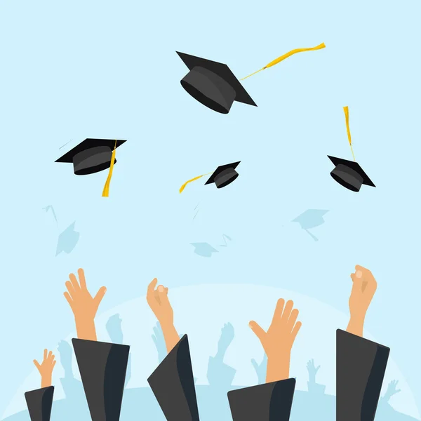 Graduating students pupil hands gown throwing caps in the air Royalty Free Stock Illustrations