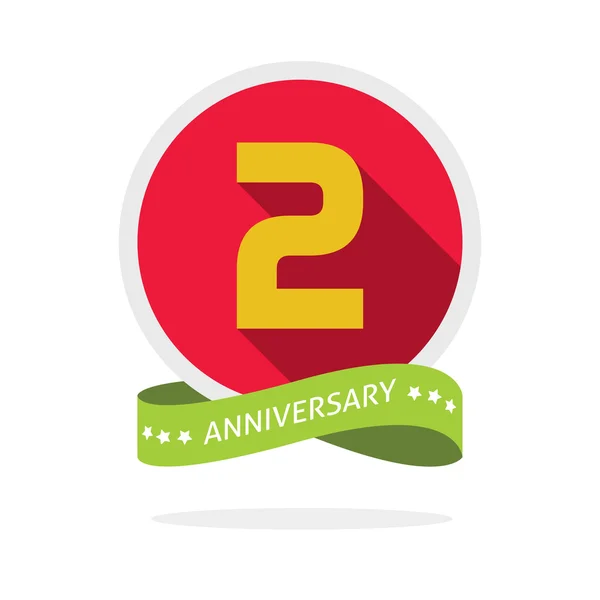 Jahrestag 2. Logo-Vorlage mit einem Schatten auf dem roten Kreis — Stockvektor