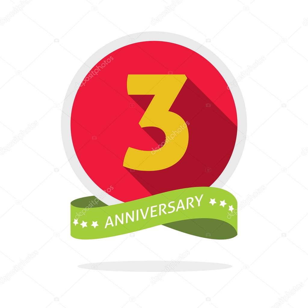 3 red circle logo Anniversary 3rd logo template with a shadow on red