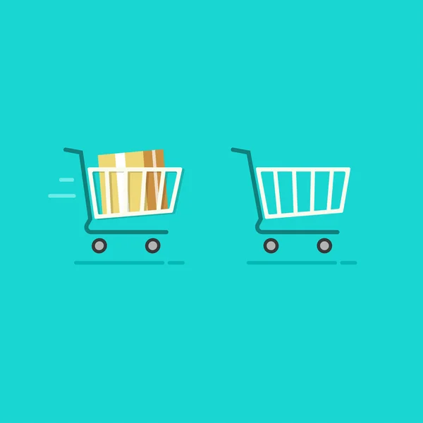 Carrito de compras lleno y vacío iconos vectoriales — Vector de stock