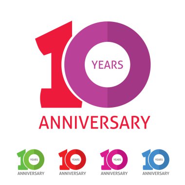 Yıldönümü gölge daire sayısı 1 ile 10 logo şablonu