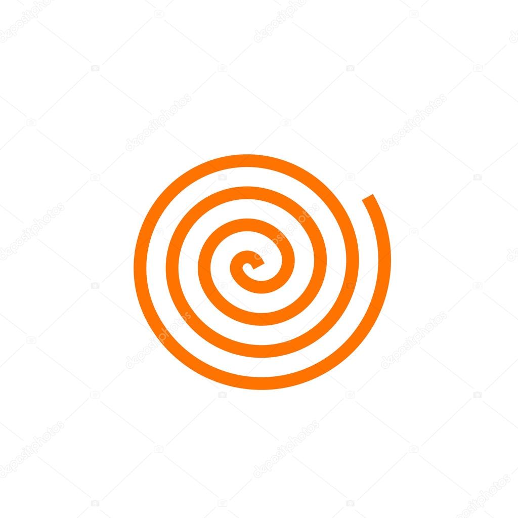 Simple orange spiral vector icon, concept of pasta logo, abstract cartoon loop, swirl, rotation symbol isolated on white background