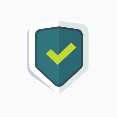 Yeşil onay işareti sembol simge ile mavi kalkan