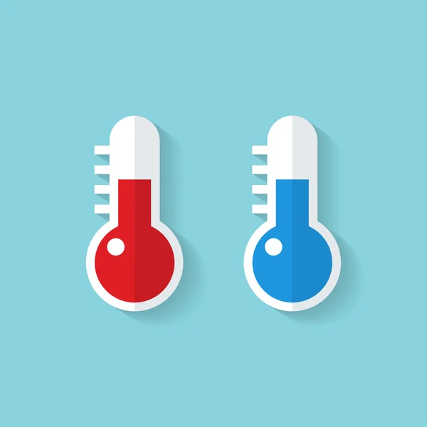 Abstrato temperatura medição termômetro lâmpadas ícones vetor quente e frio — Vetor de Stock