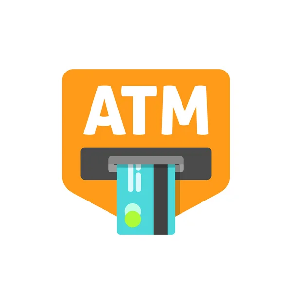 ATM sign vector illustration, cash machine inserting credit card — Stock Vector