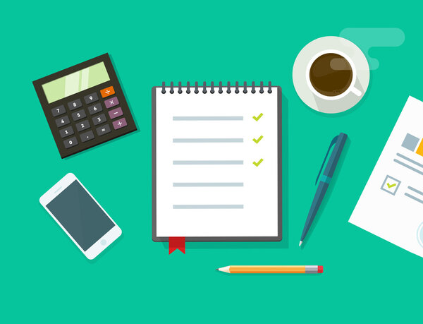 Work desk vector illustration, business office workplace flat table concept