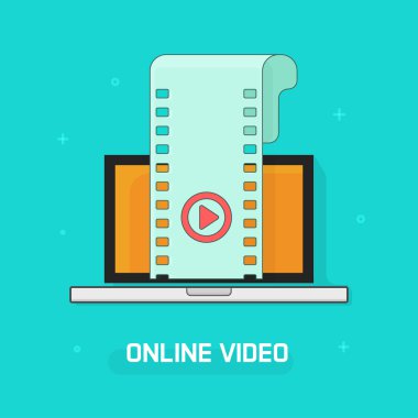 Dizüstü bilgisayar video film şeridi, oyun düğme vektör çizim ile